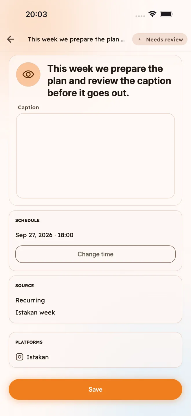 The istakan post editor with caption text and editing controls